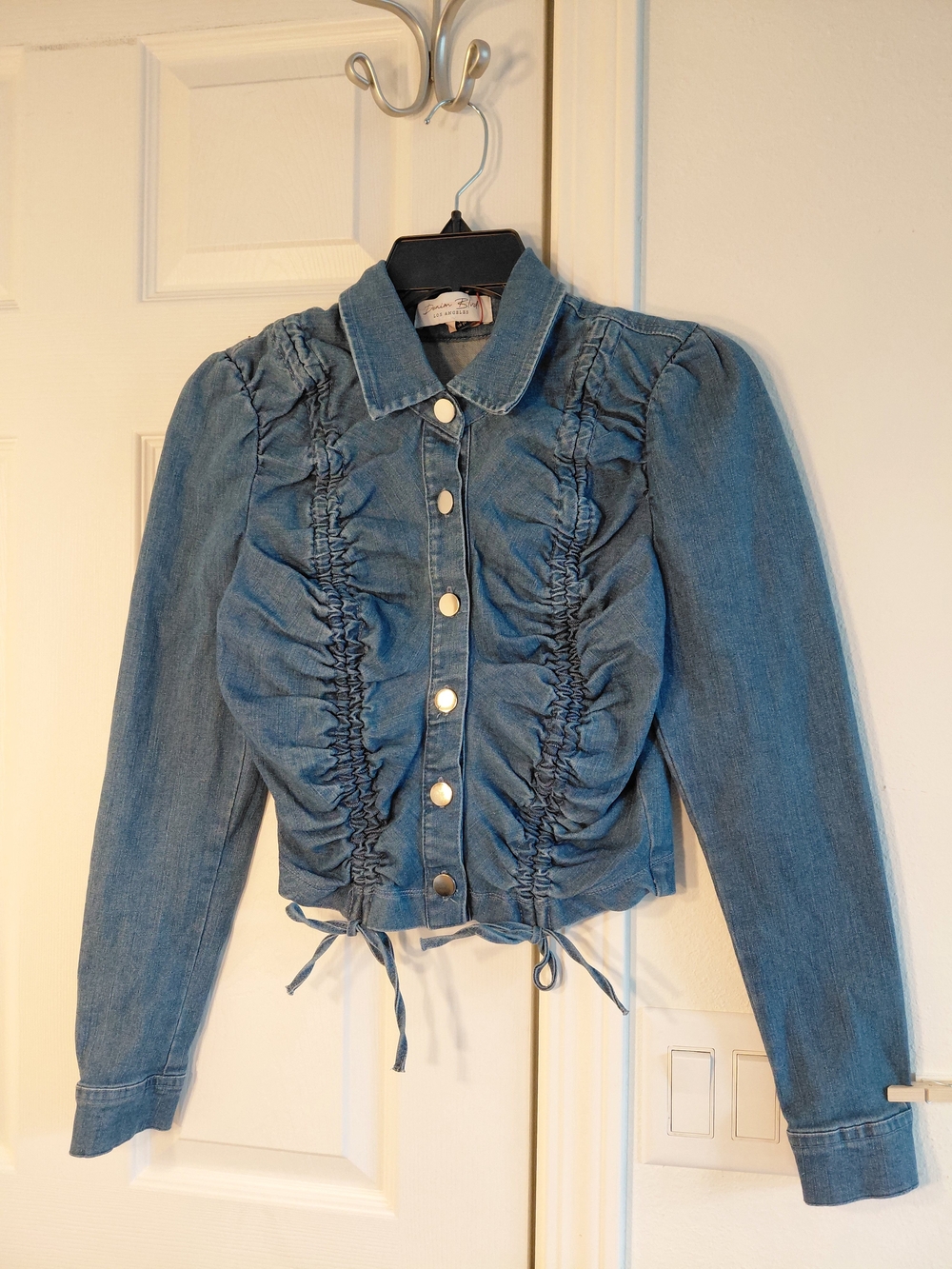 Denim Ruched Front Jean Jacket - Light Blue